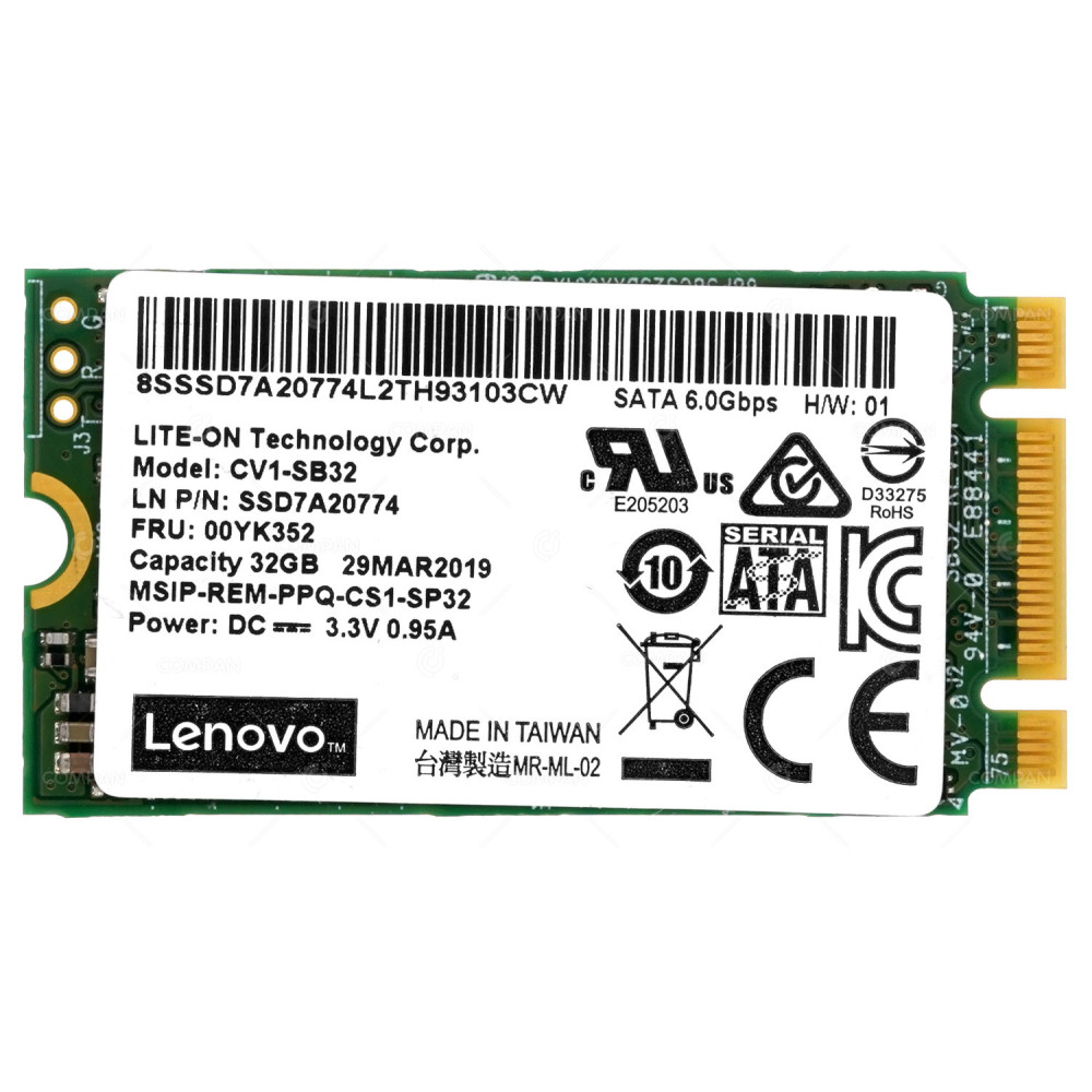 00YK352 IBM LENOVO 32GB 6G SATA 2242 M.2 SSD SSD7A20774, MSIP-REM-PPQ-CS1-SP32, CV1-SB32