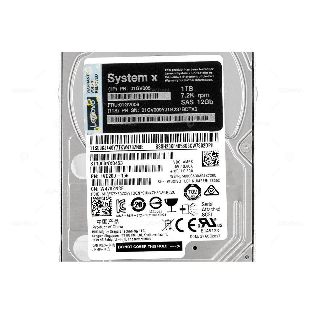 01GV006 IBM HARD DRIVE 1TB 12G 7.2K SAS 2.5 SFF M5 01GV009, 01GV005, ST1000NX0453