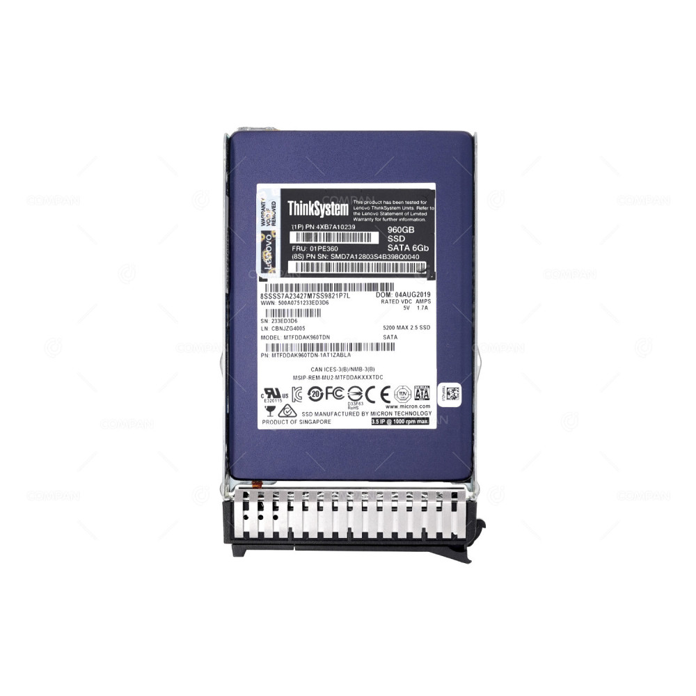 01PE360 LENOVO THINKSYSTEM  960GB 6G SATA 2.5 SFF SSD 1P4XB7A10239, MTFDDAK960TDN
