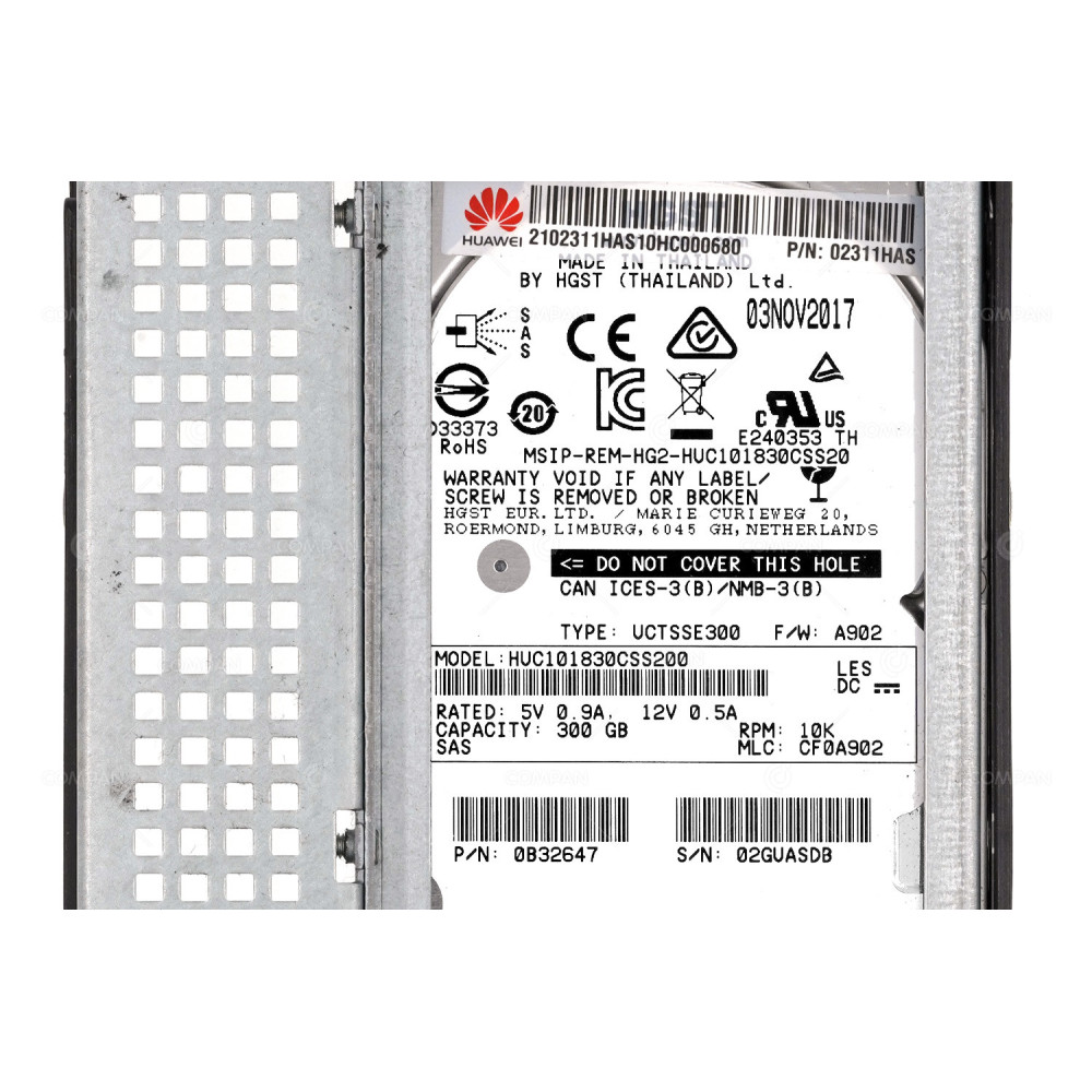 02311HAS HUAWEI HARD DRIVE 300GB 10K 6G SAS 2.5 IN 3.5 0B32647, HUC101830CSS200