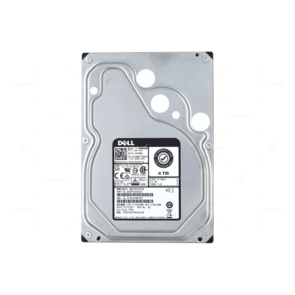 0F9W8 DELL HARD DRIVE 4TB7.2K 12G SAS 3.5 LFF NO CADDY 00F9W8