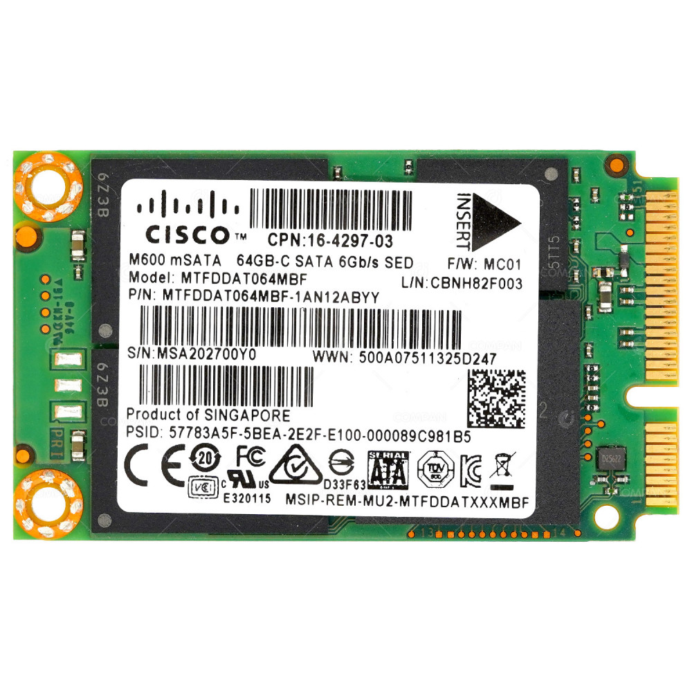 16-4297-03 CISCO 64GB MSATA DRIVE FOR N9K-C9508 MTFDDAT064MBF, MTFDDAT064MBF-1AN12ABYY