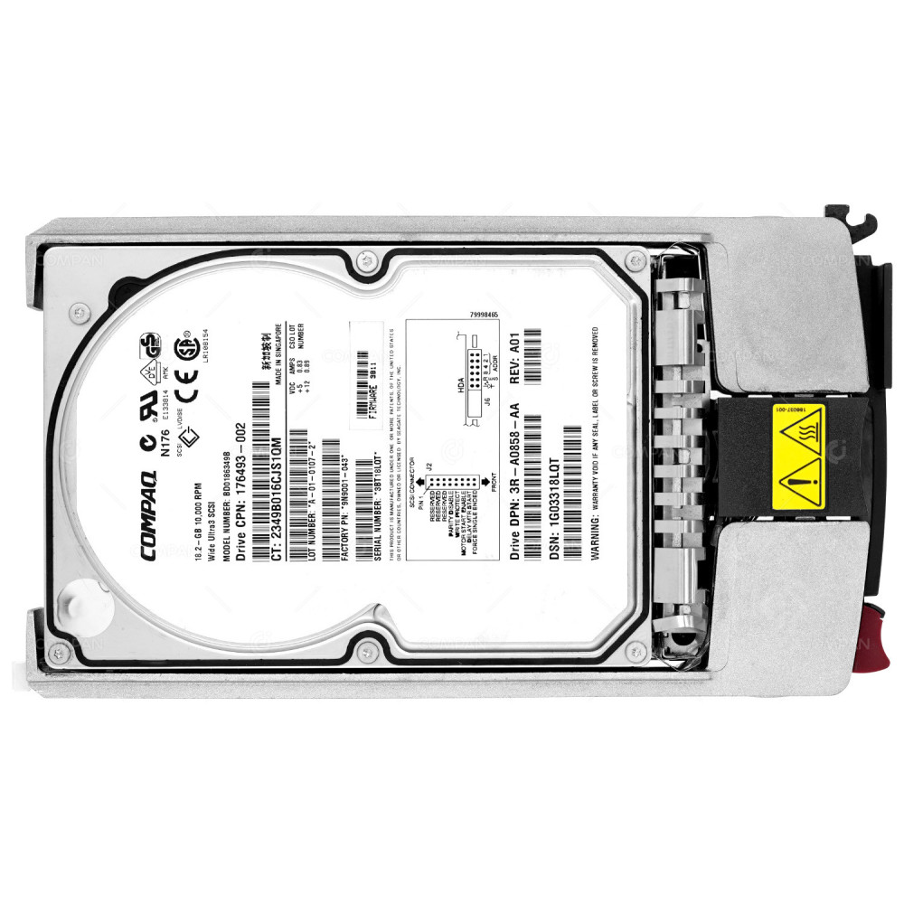 176493-002 HP HARD DRIVE 18.2GB 10K U3 SCSI 3.5 LFF HOT-SWAP -