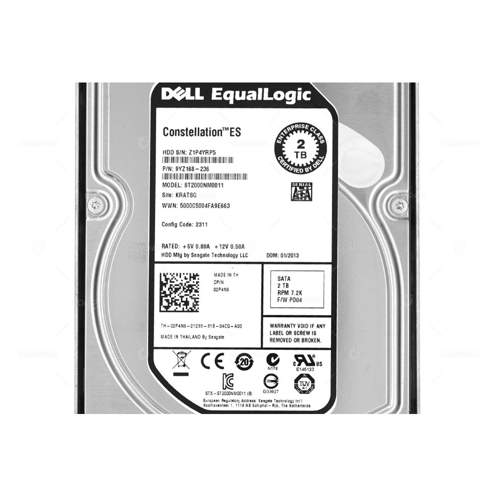 2P4N9 DELL HDD 2TB 7.2K SATA 6G 3.5" LFF FOR EQUALLOGIC PS4000 PS5000 PS6000