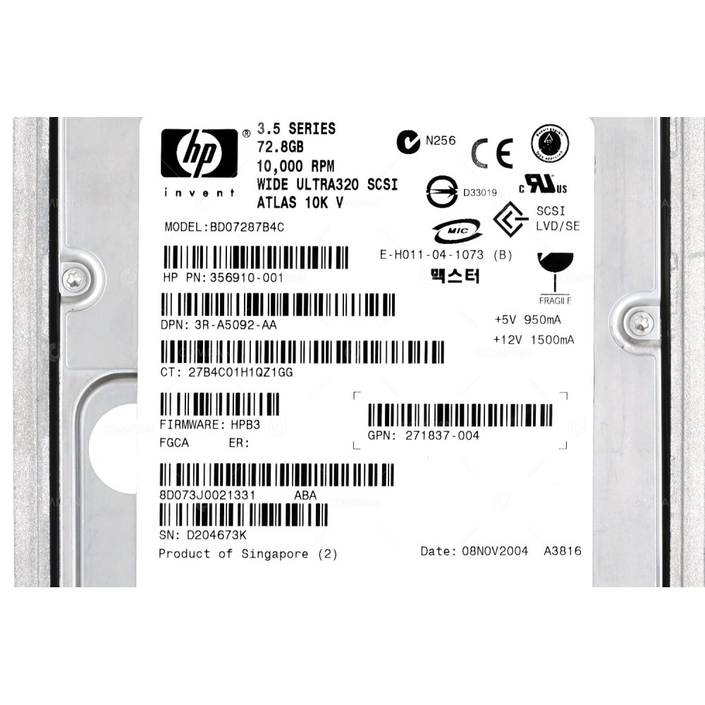 356910-001 HP HDD 72.8GB 10K SCSI U320 3.5" LFF HOT-SWAP