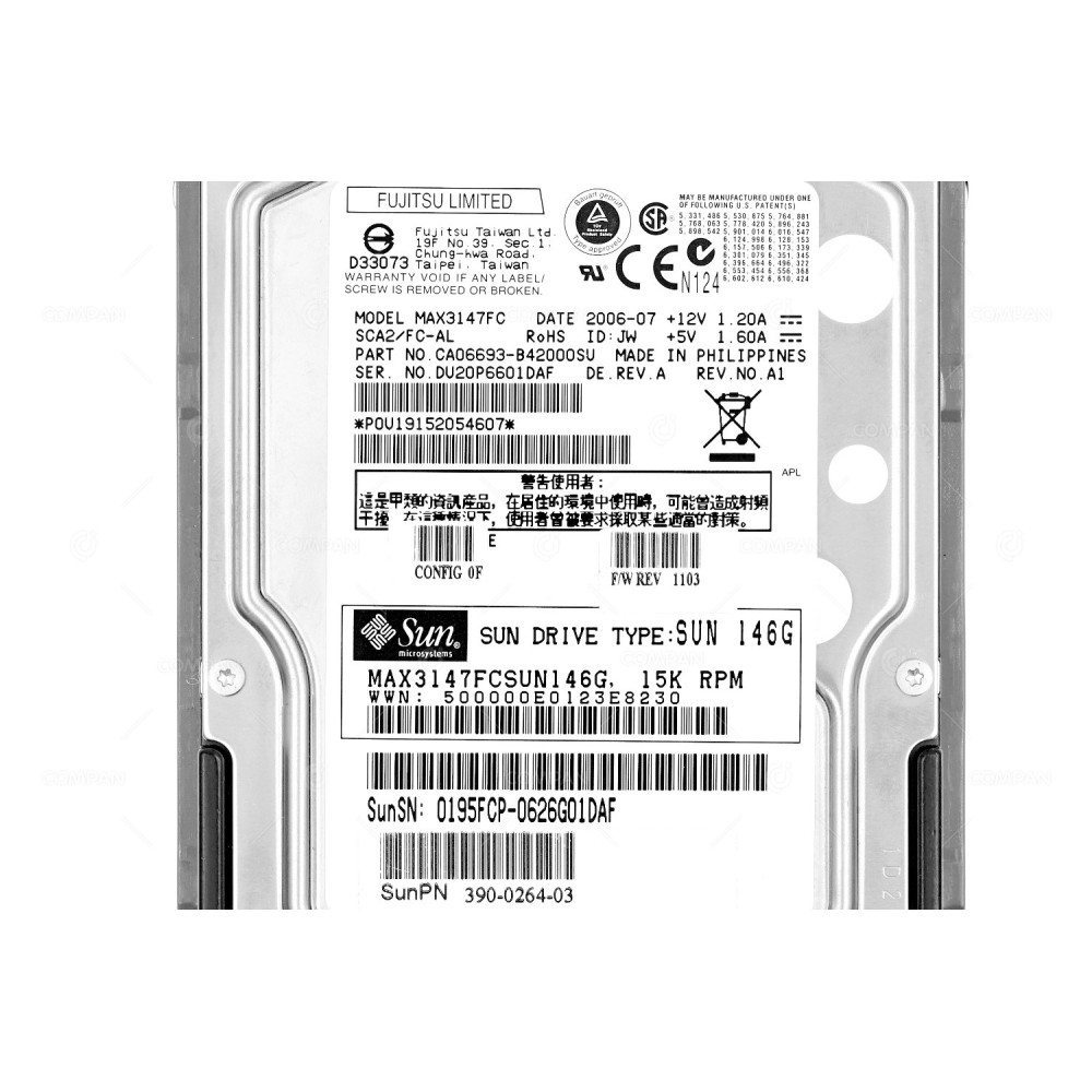 540-6487-01 ORACLE SUN HARD DRIVE 146GB 15K FC 3.5 390-0264-03