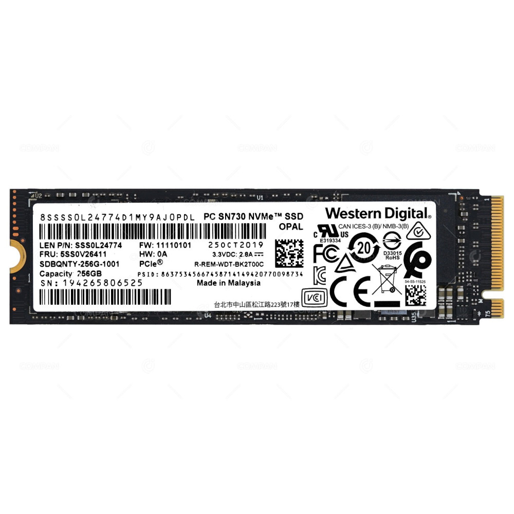 5SSOV26411 IBM 256GB PC SN730 PCIE NVNM M.2 2280 SSD SSS0L24774, SN730, WDT-BK2T00C, SDBQNTY-256G-1001