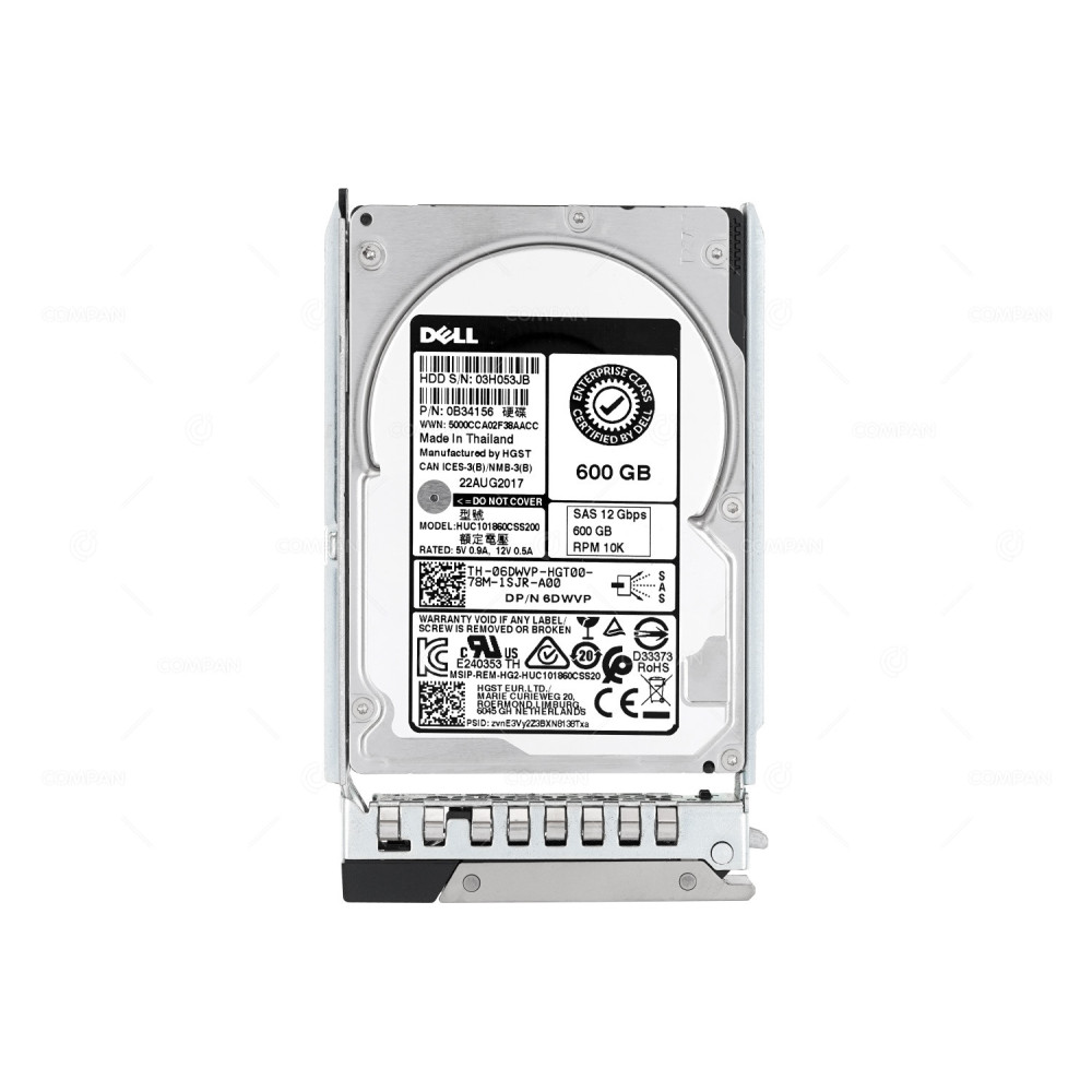 6DWVP G14 DELL HARD DRIVE 600GB 10K 12G 2.5 SFF SAS 06DWVP, 0B34156, HUC101860CSS200