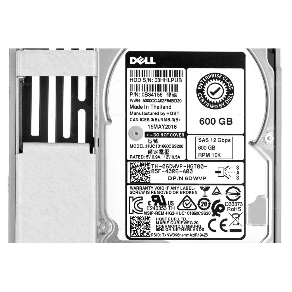 6DWVP LFF DELL 600GB 10K 12G 2.5 SFF IN 3.5 LFF SAS HARD DRIVE 06DWVP, 0B34156, HUC101860CSS200