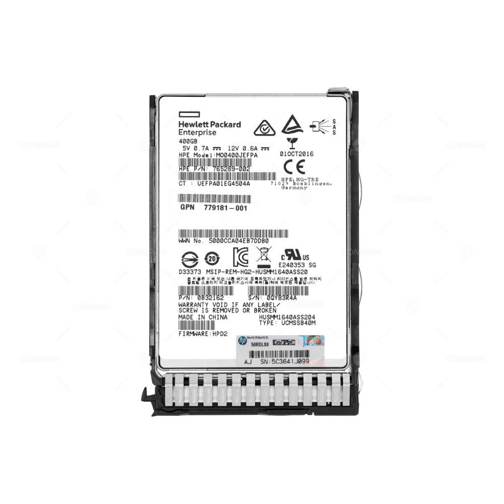 780432-001 HP 400GB 12G SAS SSD 2.5 SFF ME SC DRIVE 779168-B21, 765289-002, 779181-001, 0B32162, HUSMM1640ASS204