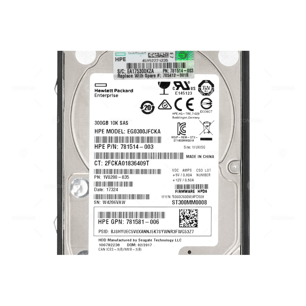 785412-001 HP HARD DRIVE 300GB 10K 6G SAS 2.5 SFF HOT-SWAP G5 G6 G7 781514-003, 781581-006, EG0300JFCKA, ST300MM0008