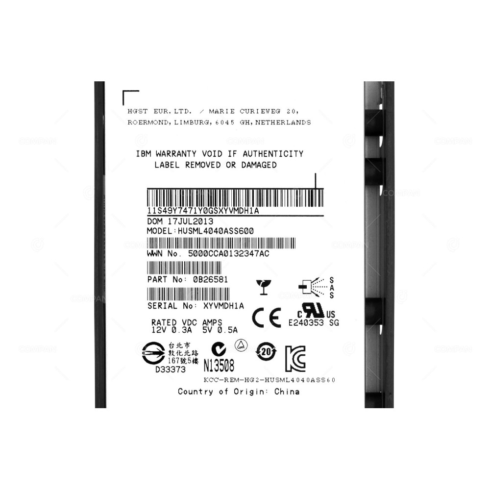 85Y6189 IBM 400GB 6G SAS SSD 2.5 SFF FOR V7000 G2 49Y7471, 00AR034, 0B26581, HUSML4040ASS600