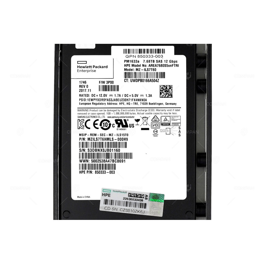 869337-001 HP FLASH SSD 7.68TB SAS 12G 2.5" SFF FOR HPE STORESERV 8200