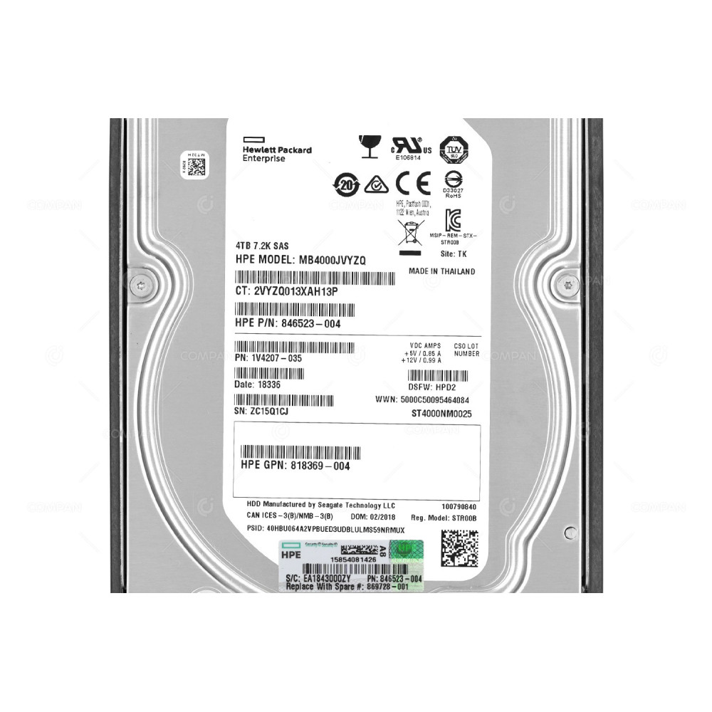 869728-001 HP HARD DRIVE 4TB 12G 7.2K SAS 3.5 LFF MDL FOR STOREONCE 818369-004, 846523-004,