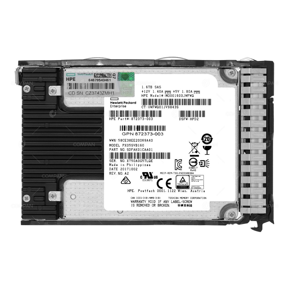 872509-001 HP SSD 1.6TB SAS 12G 2.5" SFF FOR HPE PROLIANT G10