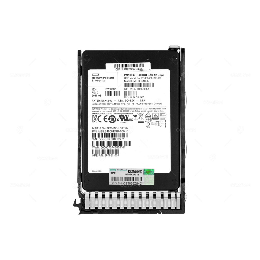 875681-001 HP SSD 480GB SAS 12G 2.5" SFF FOR G8 G9 G10