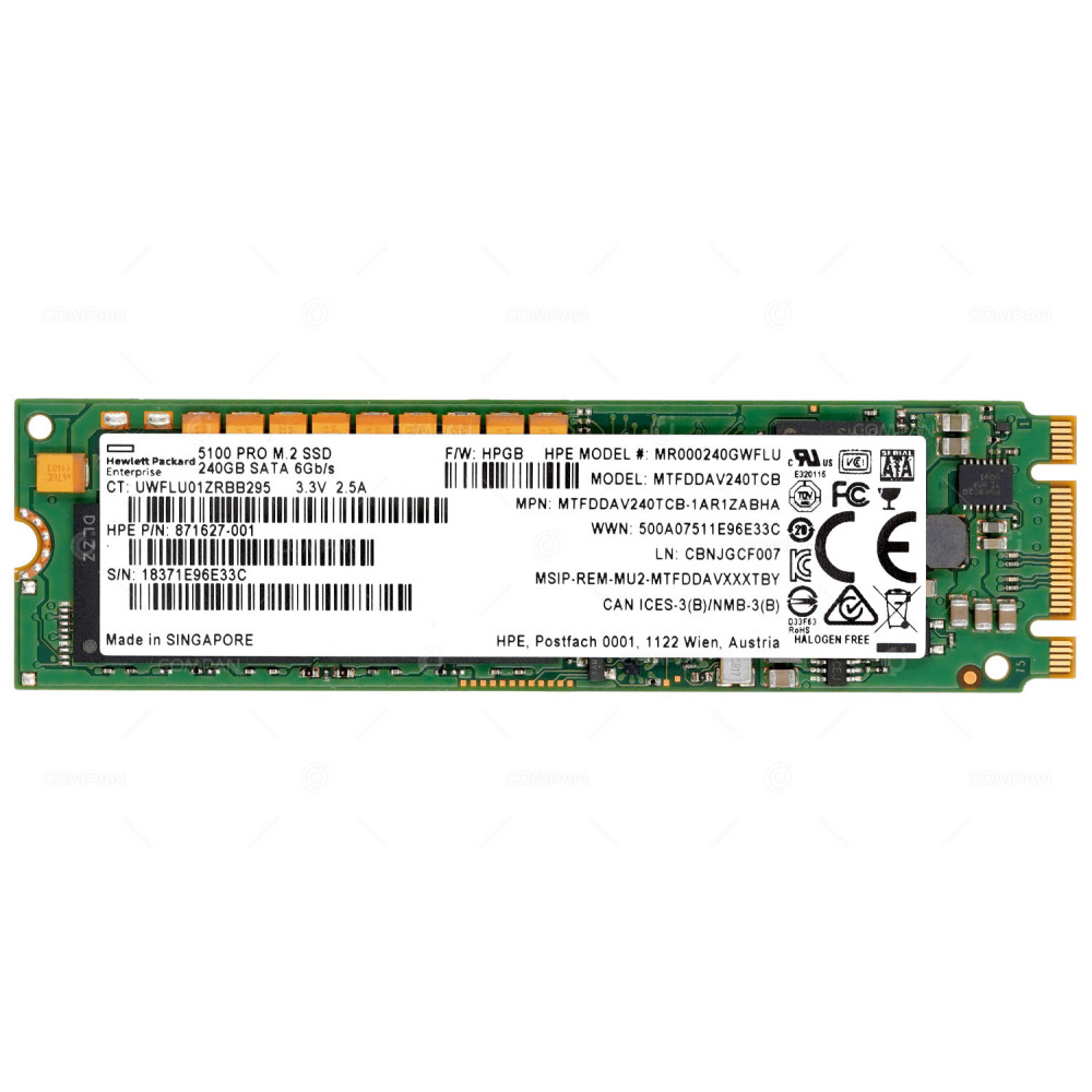 875850-001 HP 240GB M.2 SATA TYPE 2280 FORM FACTOR MIXED USE MU SSD DIGITALLY SIGNED FIRMWARE FOR BOSS CARD 875488-B21, 871627-001, MTFDDAV240TCB, MR000240GWFLU, 5100 PRO