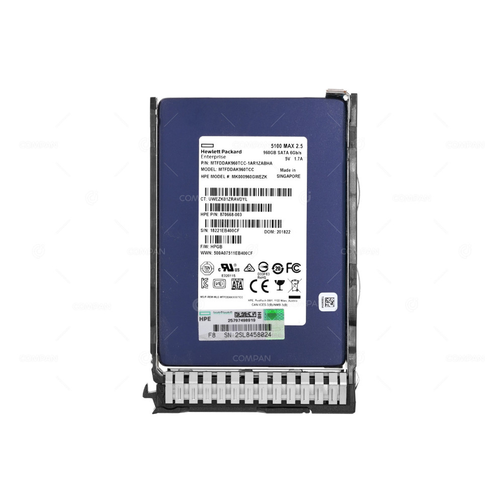 875865-001 HP SSD 960GB SATA 6G 2.5" SFF FOR HP PROLIANT DL360 G10 DL380 G10