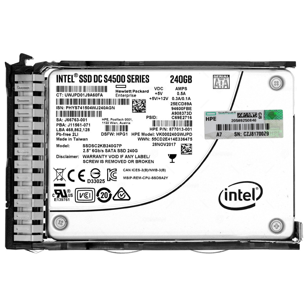 878844-001 HP 240GB SSD SATA DS 2.5"  DC S4500 SERIES SSDSC2KB240G7P, 877013-001