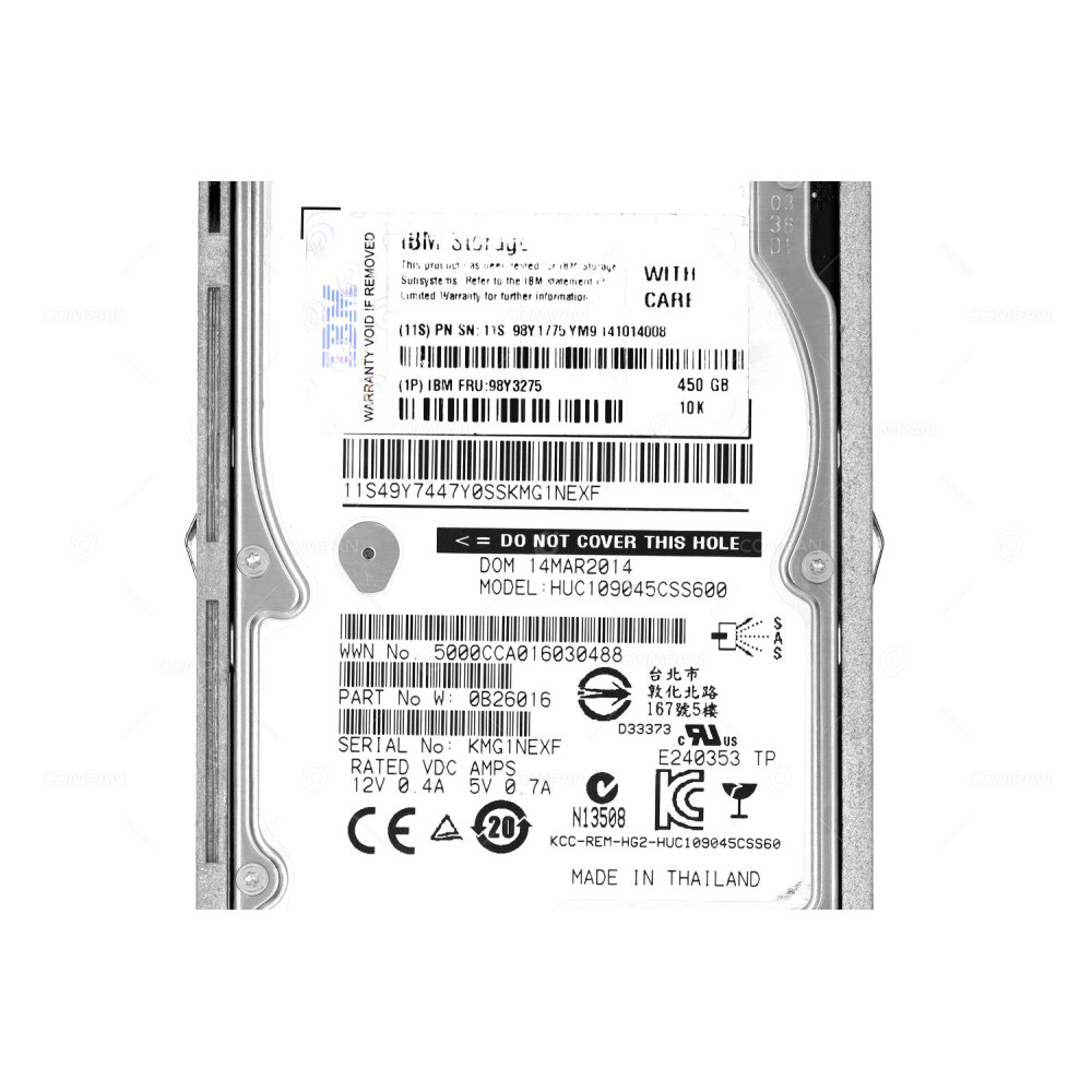 98Y3275 IBM HARD DRIVE 450GB 10K 6G 2.5 SAS SFF SED HOT-SWAP 98Y1775