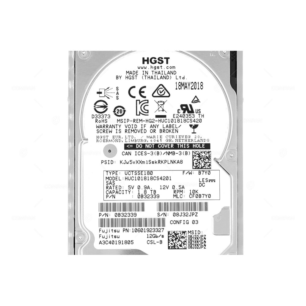 A3C40191805 FUJITSU HDD 1.8TB 10K SAS 12G 2.5" SFF FOR FUJITSU ETERNUS JX40 S2