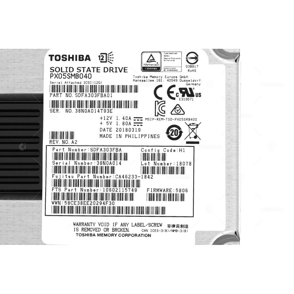 CA08226-E901 FUJITSU 400GB 12G SAS SSD FOR DX200 S4 SDFA303FBA01, CA46233-1842, 10602115749, PX05SMB040