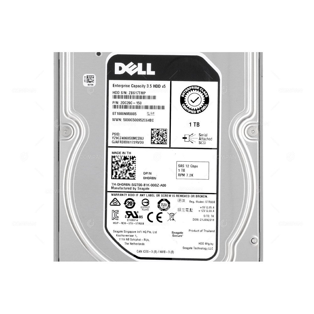 H0R8N DELL HARD DRIVE 1TB 12G 7.2K SAS 3.5 LFF G11 G12 G13 0H0R8N, ST1000NM0085,