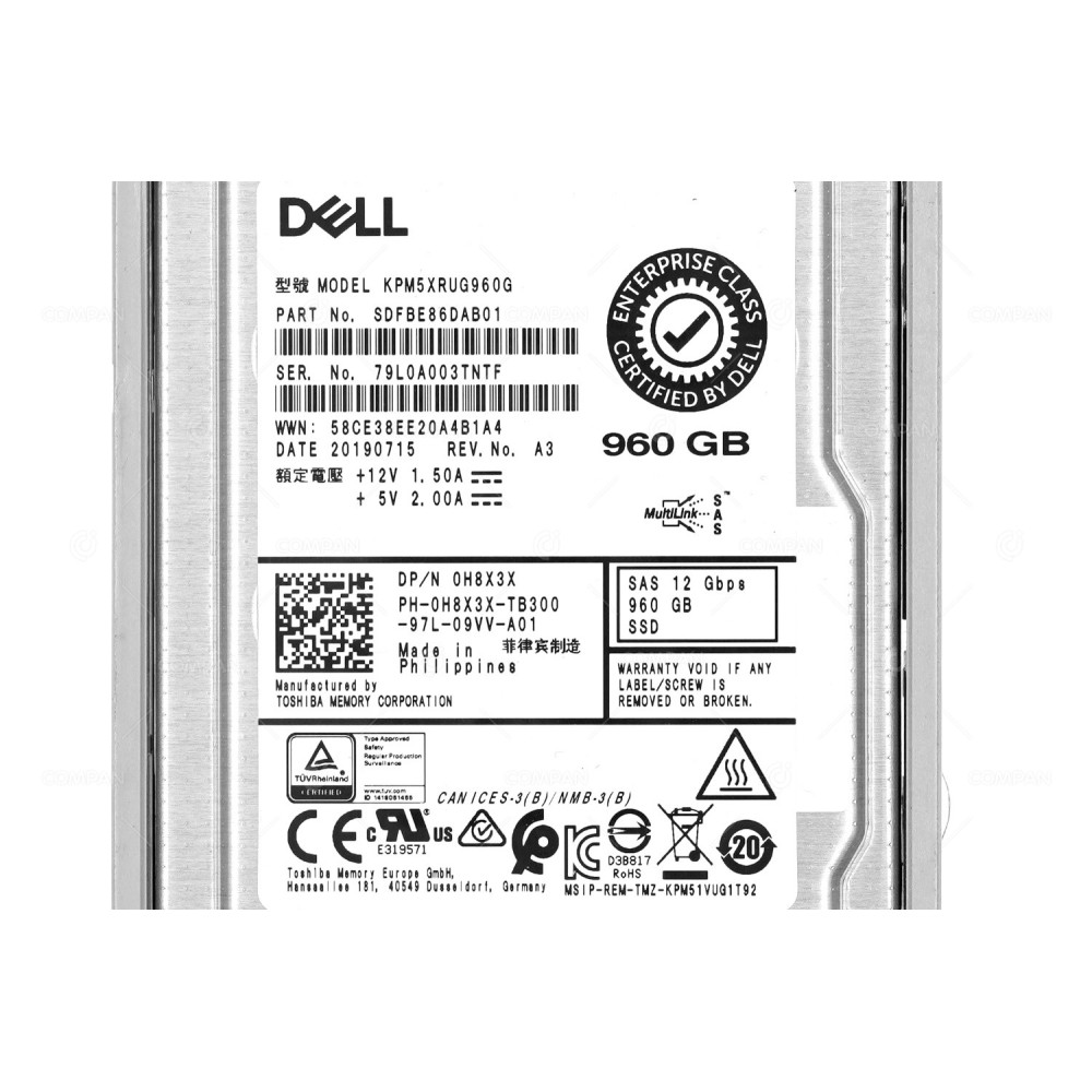 H8X3X DELL 960GB 12G SAS 2.5 SFF SSD 0H8X3X, KPM5XRUG960G