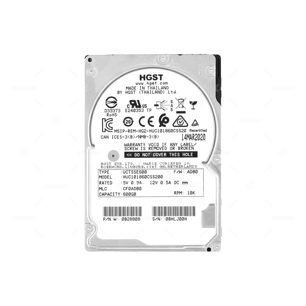 HUC101860CSS200 HITACHI 600GB 2.5 SFF 10K 12G SAS HARD DRIVE 0B28808