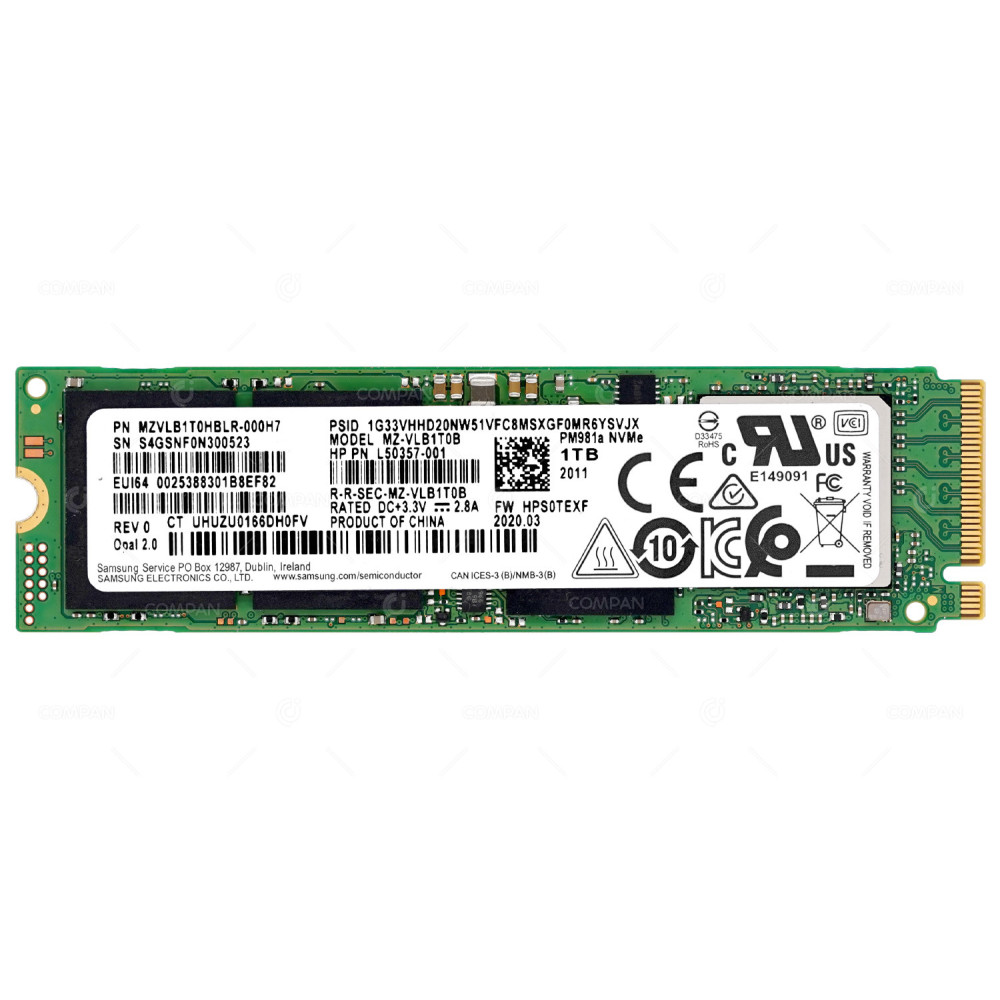 L50357-001 HP PM981A 1TB PCIE NVME GEN3 TLC M.2 2280 L66613-001, L66632-001, PM981A, MZVLB1T0HBLR-000H7, MZ-VLB1T0B