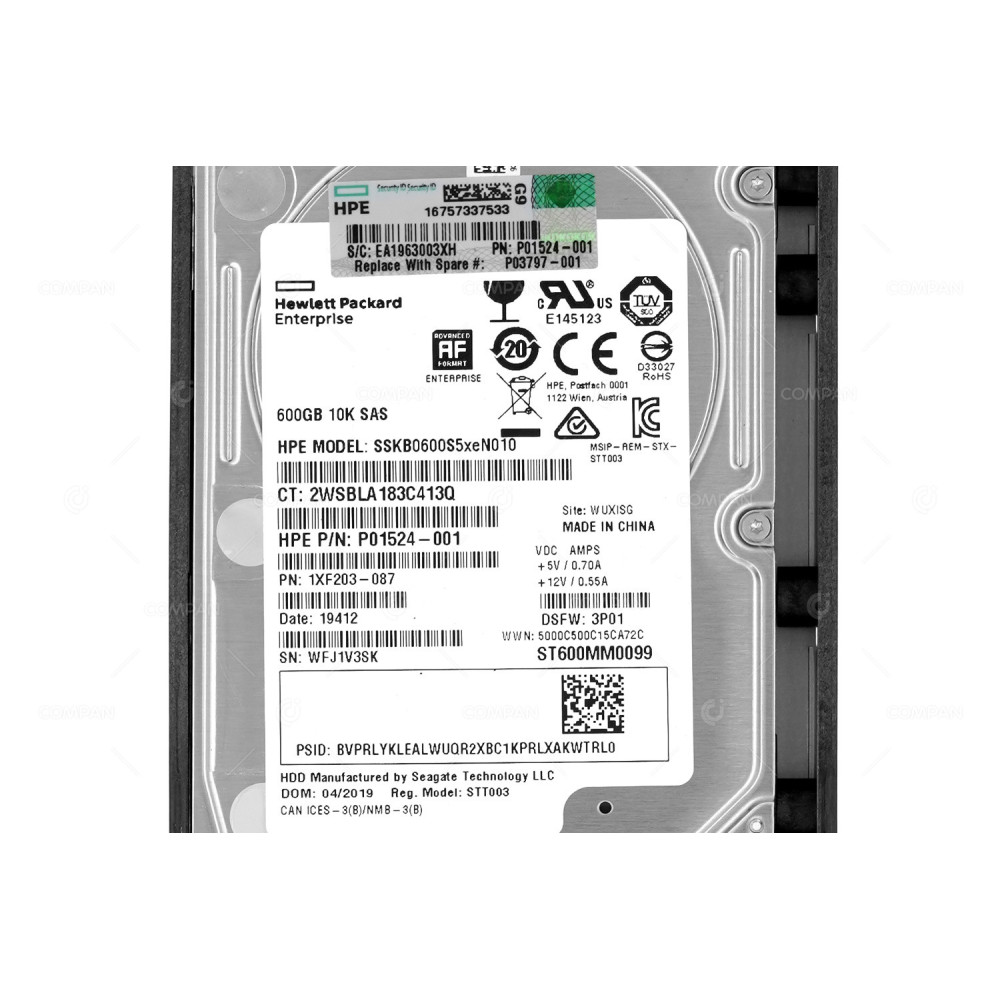 P03797-001 HP 3PAR  HARD DRIVE 600GB 10K 6G SAS 2.5 SFF HDD P01524-001, 1XF203-087, ST600MM0099