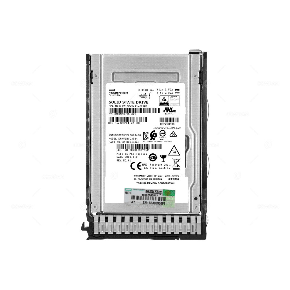 P06598-001 HP 3.84TB 12G SSD SAS DS 2.5 SFF FOR DL380 G8 G9 G10 P04172-003, P04521-B21 KPM51RUG3T84