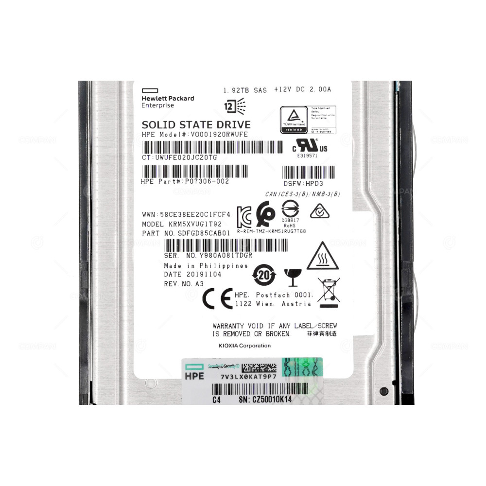 P10607-001 HP SSD 1.92TB SAS 12G 2.5" SFF FOR HP PROLIANT G8 G9 G10