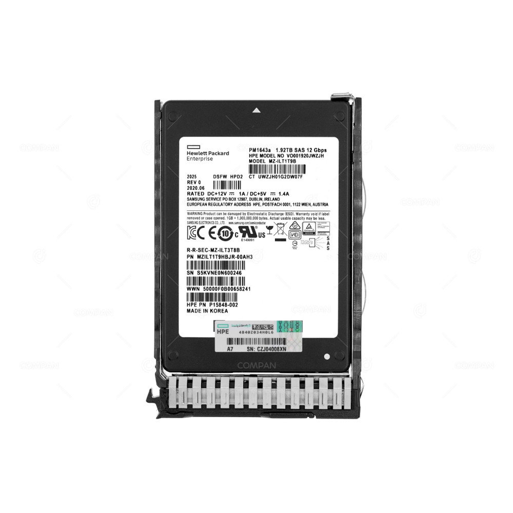 P20834-001 HP SSD 1.92TB SAS 12G 2.5" SFF FOR HP PROLIANT G8-G10