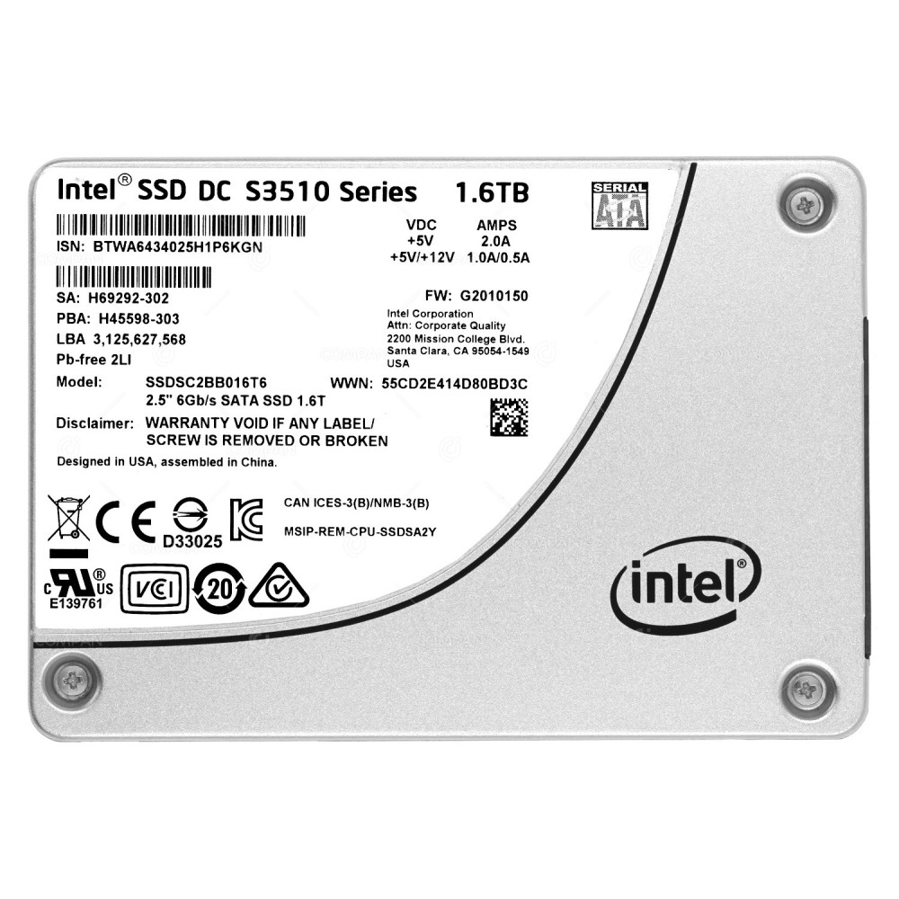 SSDSC2BB016T6 INTEL 1.6TB 6G SATA SSD 2.5 SFF S3510 SERIES H69292-302, H45598-302