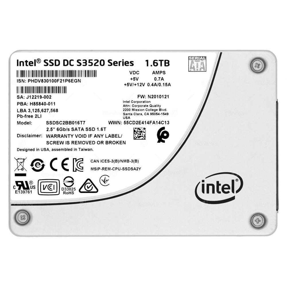 SSDSC2BB016T7 INTEL 1.6TB 6G SATA 2.5 SFF SSD S3520 J12219-002