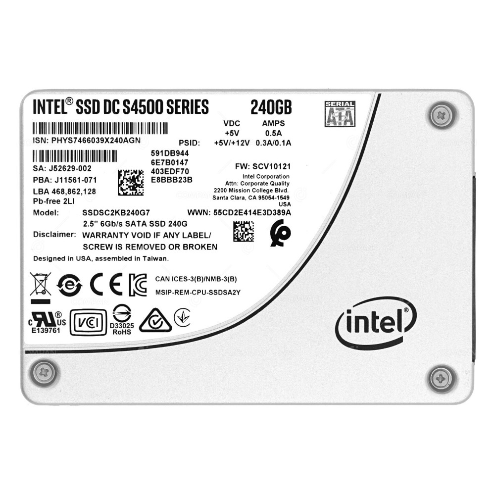 SSDSC2KB240G7 INTEL 240GB 2.5 SFF 6G SATA TLC SSD J52629-002, S4500
