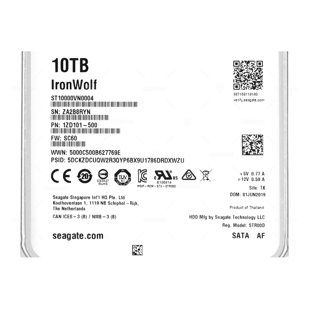 ST10000VN0004 SEAGATE IRONWOLF HARD DRIVE 10TB 7.2K 6G SATA 256MB CASHE 3.5 LFF 1ZD101-500