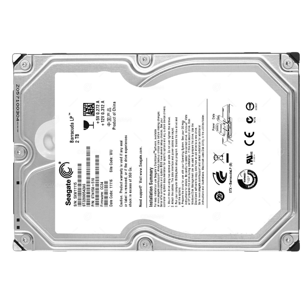 ST32000542AS SEAGATE 2TB 3G SATA 5.9K 32MB CACHE HARD DRIVE 9TN158-510