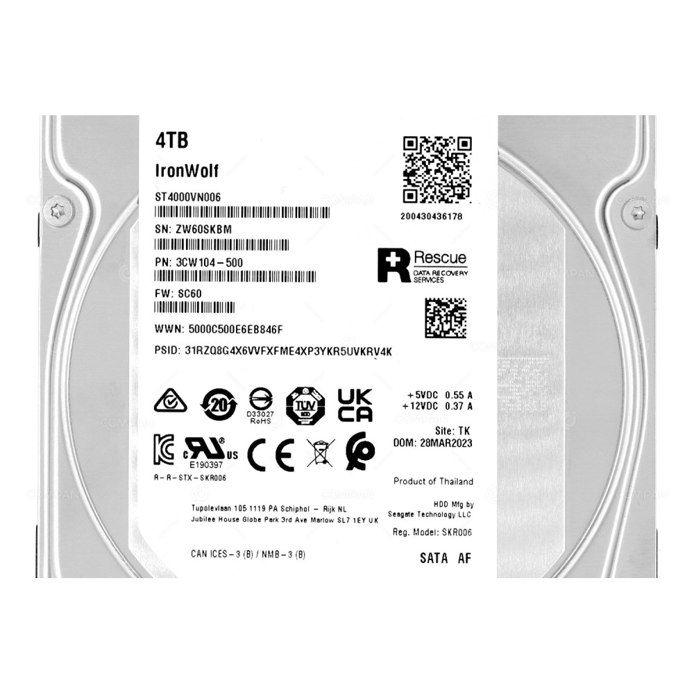ST4000VN006 SEAGATE HARD DRIVE IRONWOLF 4TB 5.4K 6G 3.5 SATA LFF 256MB 3CW104-500