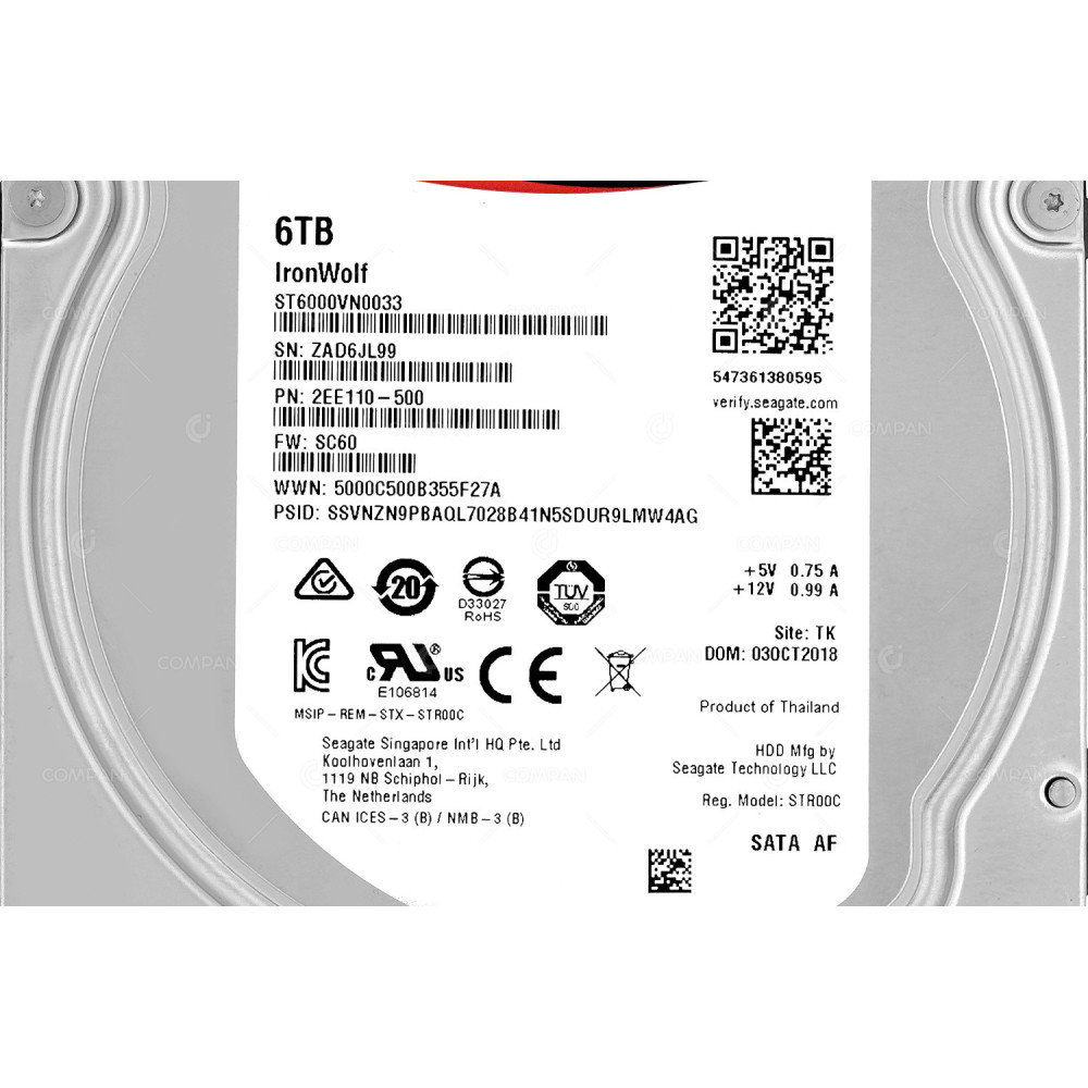ST6000VN0033 SEAGATE IRONWOLF HDD 6TB 7.2K SATA 6G 256MB CACHE 3.5" LFF