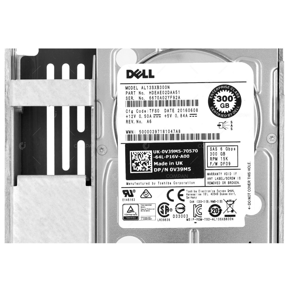 V39M5 LFF DELL 300GB 15K 6G SAS2.5 SFF IN 3.5 LFF HARD DRIVE 0V39M5, AL13SXB300N