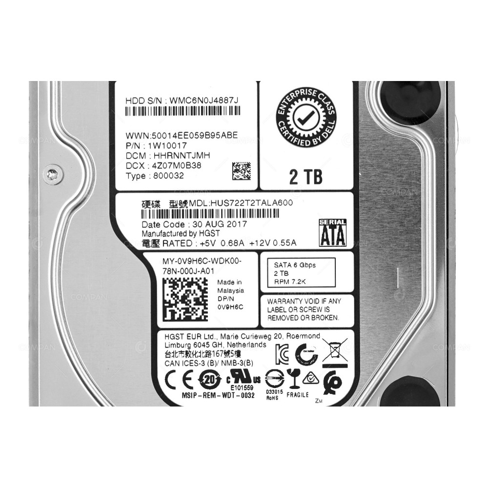 V9H6C DELL HDD 2TB 7.2K SATA 6G 3.5" LFF FOR DELL POWEREDGE G11-G13