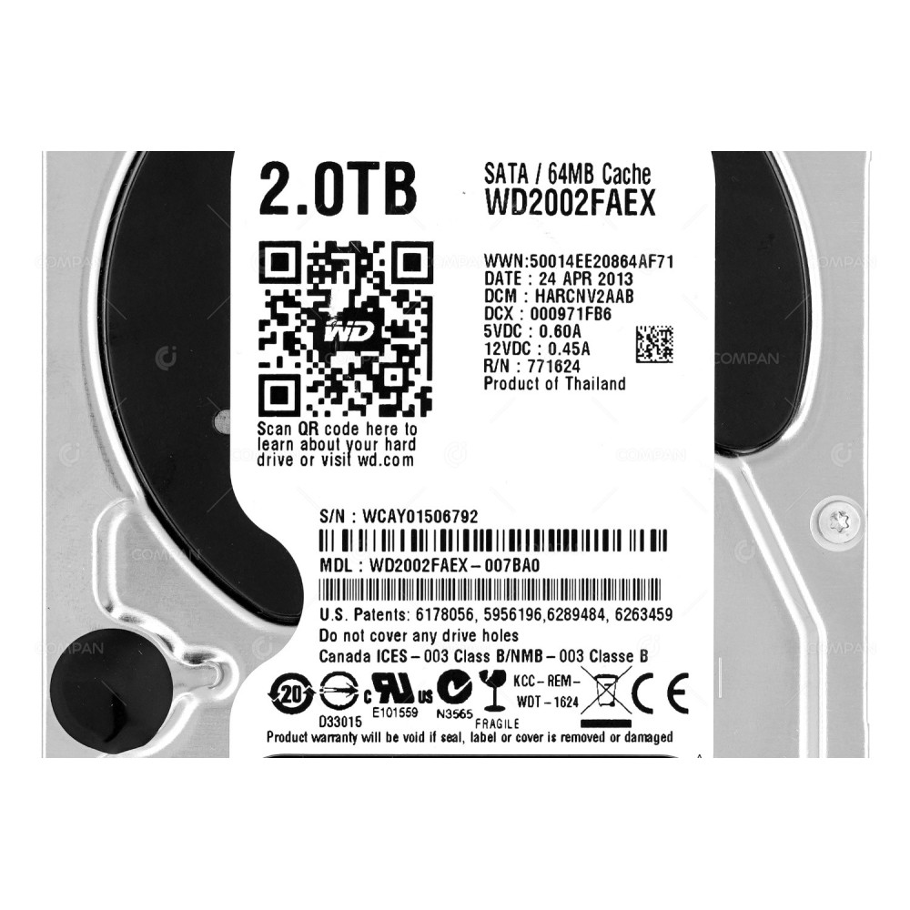 WD2002FAEX WD BLACK 2TB 7.2K 6G SATA 64MB CACHE 3.5 LFF HARD DRIVE WD2002FAEX-007BA0