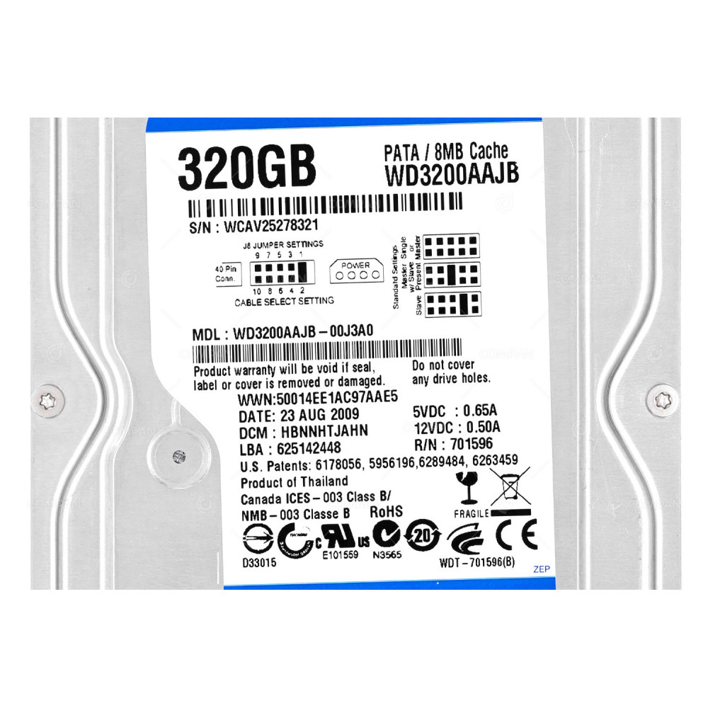 WD3200AAJB WD CAVIAR BLUE 320GB 7.2K 3.5 LFF ATA 8MB CACHE HARD DRIVE WD3200AAJB-00J3A0