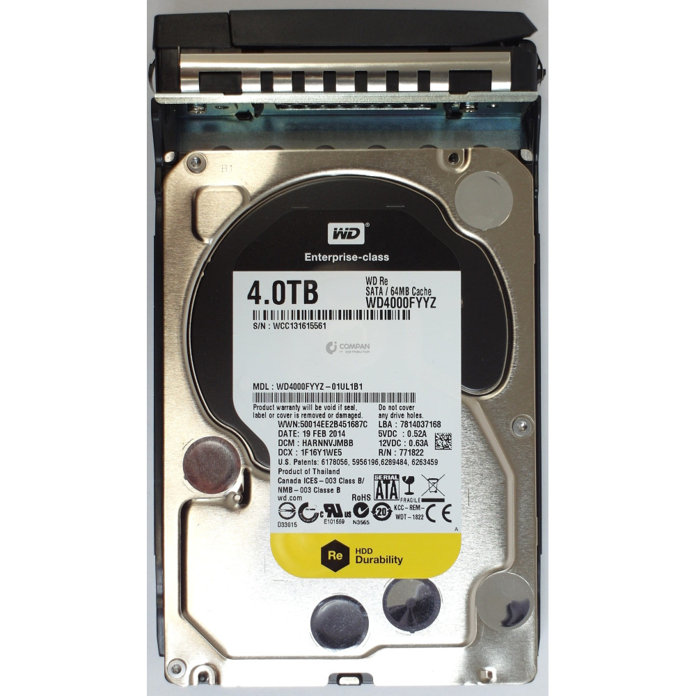 WD4000FYYZ WD HARD DRIVE 4TB 7.2K 6G 3.5 LFF SATA 64MB CACHE HOT-SWAP NAS SERVER WD4000FYYZ-01UL1B1