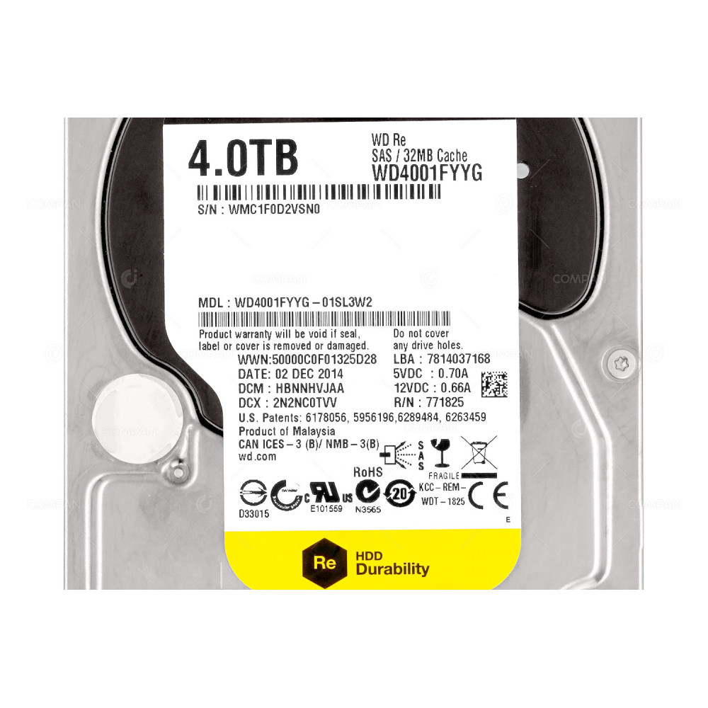 WD4001FYYG WD HARD DRIVE RE 4TB 7.2K 6G SAS 32MB CACHE 3.5 LFF -