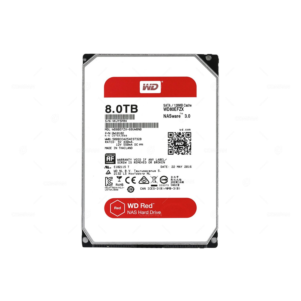 WD80EFZX WD HARD DRIVE 8TB 5.4RPM 6G SATA III 128MB NASWARE 3.0 3.5 LFF WD80EFZX-68UW8N0, 2W10102