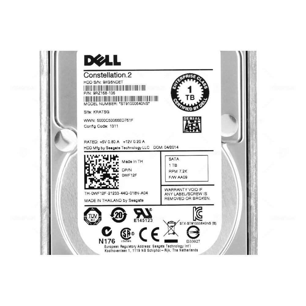 WF12F DELL HARD DRIVE 1TB 6G 7.2K SATA 2.5 SFF G11 G12 G13 0WF12F, ST91000640NS