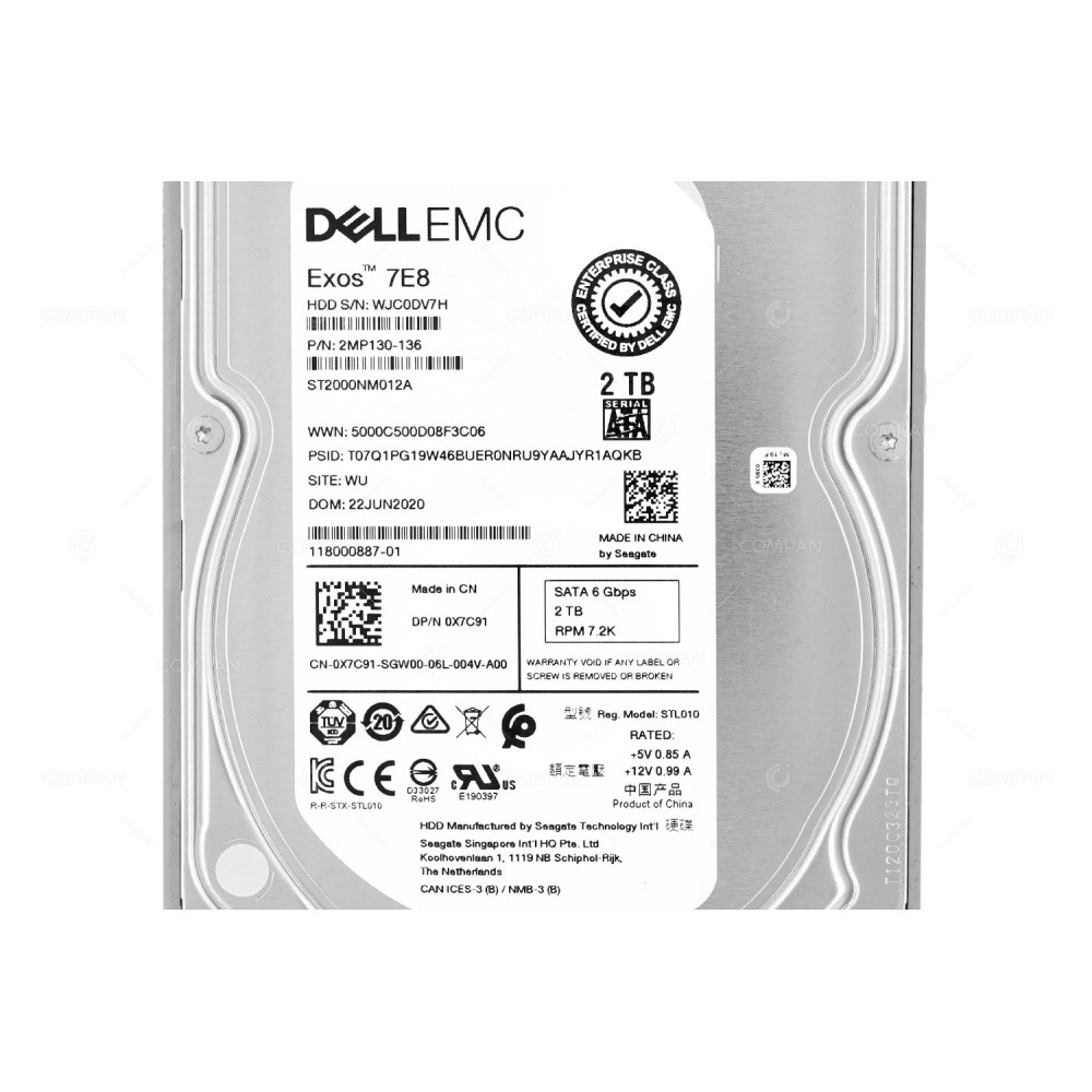 X7C91 DELL 2TB 7.2K 6G SATA 3.5 LFF HARD DRIVE 0X7C91, ST2000NM012A